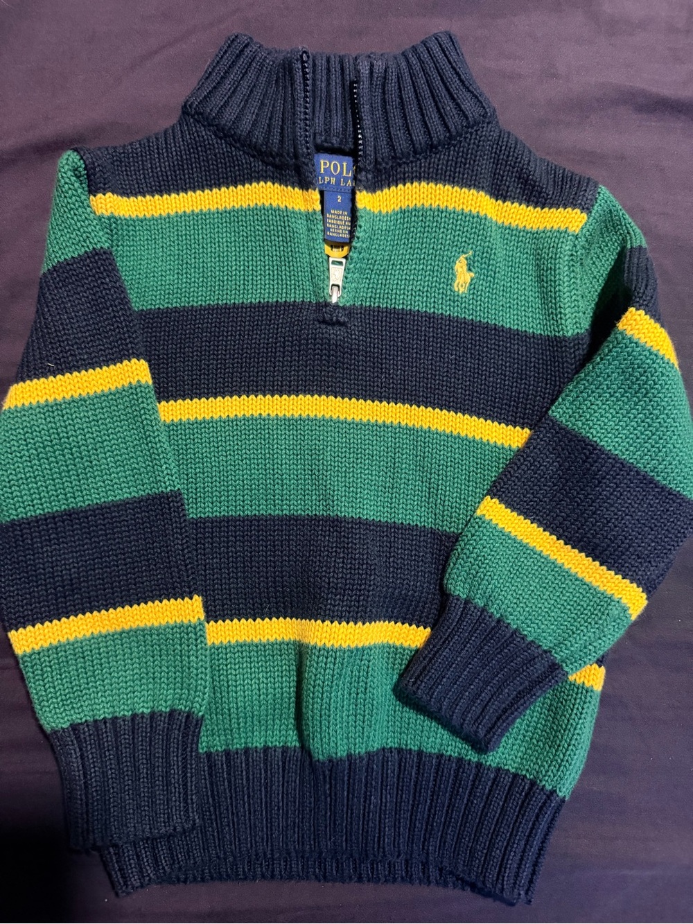 Polo by Ralph Lauren Boy’s Green & Navy Stripe Half-Zip Sweater - 2T